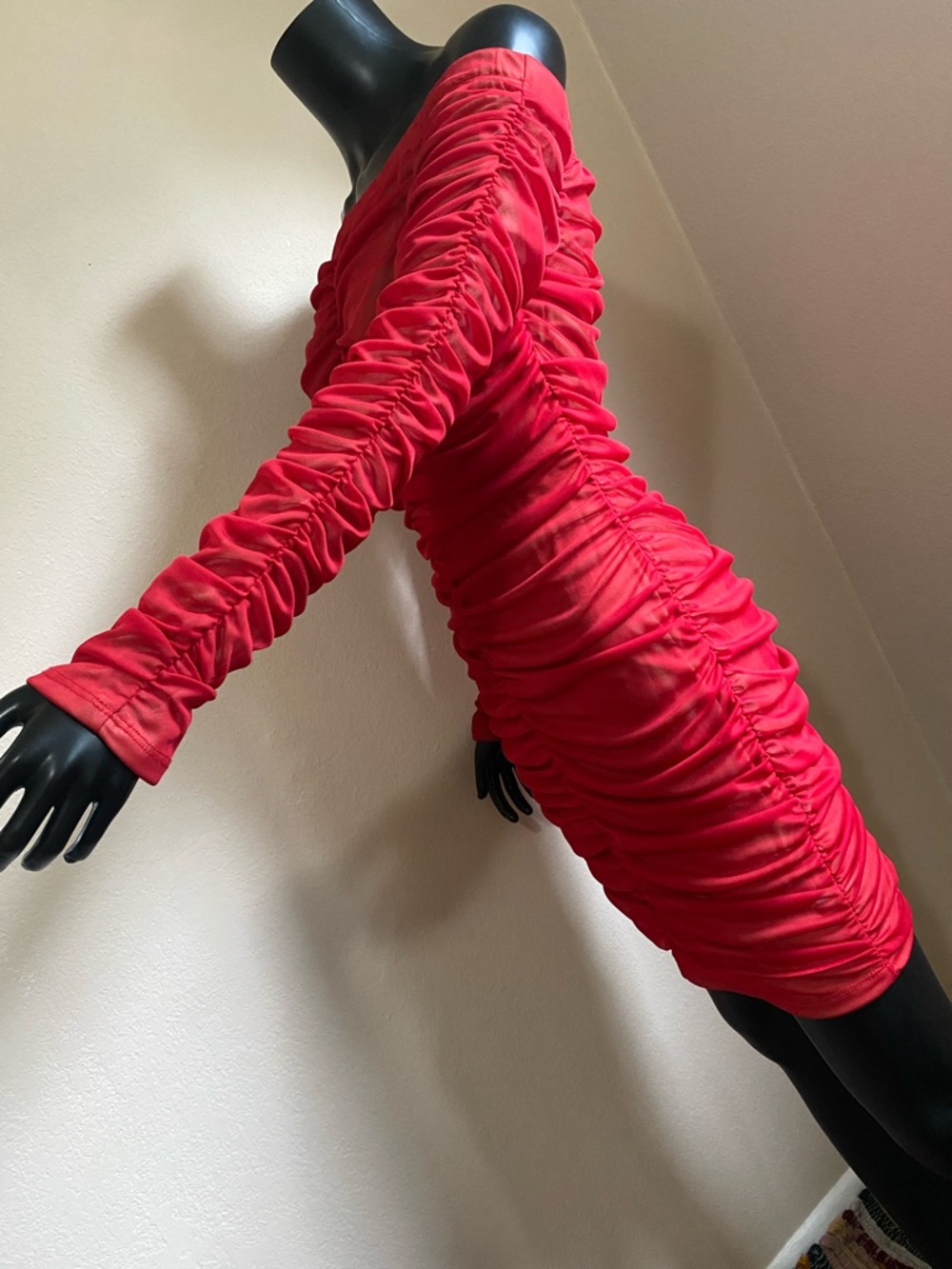 Va Va Voom Red Ruched Mesh Midi Dress - Picture 5 of 13